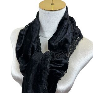 Black Velvet Lace Fringe Scarf, Vintage Elegance